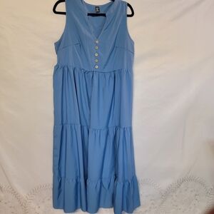 SHEIN Blue Tiered Maxi Dress with Buttons